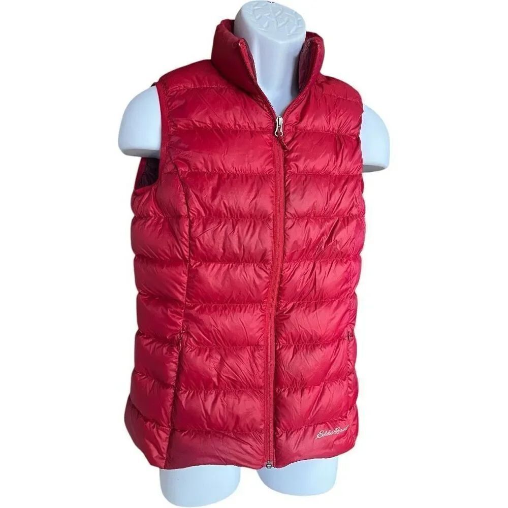 Womens Eddie Bauer Outdoor Thin Line Cranberry Red Down Puffer Vest - Sz S